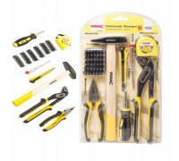 50el (wkrętak, bity, szczypce, młotek, kombinerki, miarka, worek)