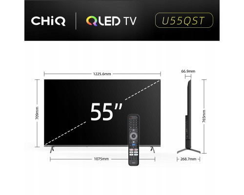CHiQ U55QST TV 55, UHD, QLED, Google TV, DLG 120 Hz, Dolby Audio, Frameless, metaliczna