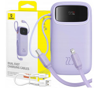 Baseus Qpow2 20000mAh 22,5W z podwójnym kablem z cyfrowym wyświetlaczem cable Simple USB-C 3A 0,3m (biały) - violet