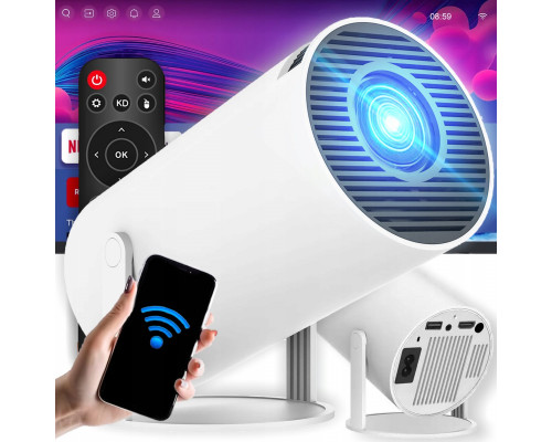PROJEKTOR RZUTNIK WIFI ANDROID PRZENOŚNY OBROTOWY SMART 4K GŁOŚNIK BT 5.0