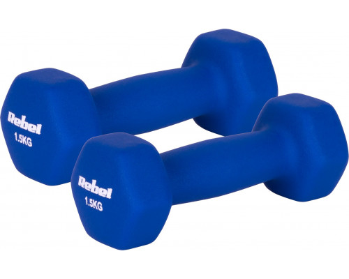 Hantelki cast iron neoprene HEX 2x1.5kg, REBEL ACTIVE