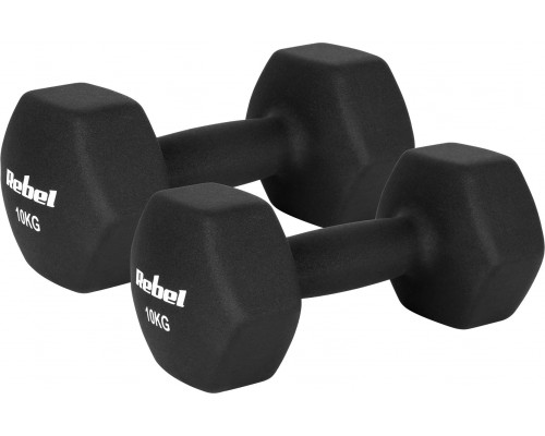 Hantelki cast iron neoprene HEX 2x10kg, REBEL ACTIVE
