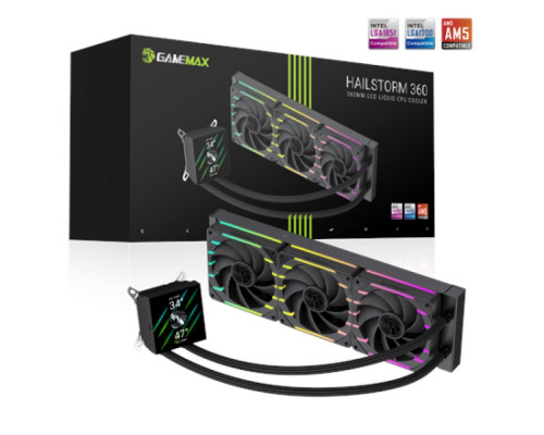 GameMax Gamemax CPU Liquid Cooler | HAILSTORM 360 LCD BK | Black | Intel, AMD