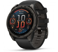 Smartwatch Garmin Inteligentny zegarek Fenix 8 – 47 mm, AMOLED Sapphire, Titan DLC w kolorze szarego węgla z silikonowym pasek w kolorze czarno-szarym