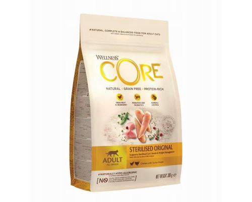 Happy Cat Core Sterilised Original, karma sucha, dla kotów adults po sterylizacji, chicken i turkey, 300g