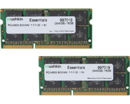 Mushkin Essentials, SODIMM, DDR3, 16 GB, 1066 MHz, CL7 (997019)