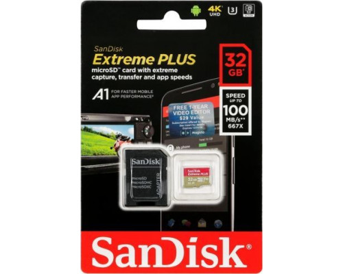 SD  SanDisk Extreme Plus MicroSDHC 32 GB Class 10 UHS-I A1 V30 (SDSQXBG-032G-GN6MA)