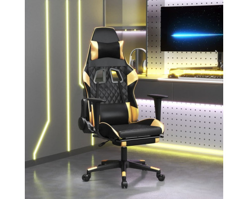 vidaXL Masujący fotel Gaming with footrest, black-złoty