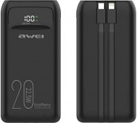 Awei AWEI PowerBank P169K 20000mAh 22.5W black/black wyświetlacz + kable PD/Lightning