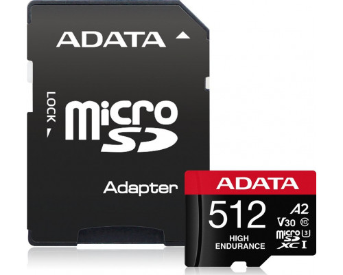 SD  ADATA High Endurance MicroSDXC 512 GB Class 10 UHS-I/U3 A2 V30 (AUSDX512GUI3V30SHA2-RA1)