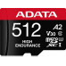 SD  ADATA High Endurance MicroSDXC 512 GB Class 10 UHS-I/U3 A2 V30 (AUSDX512GUI3V30SHA2-RA1)