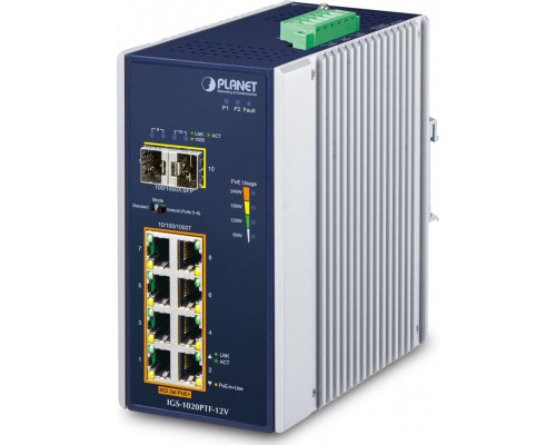 Switch Planet PLANET IP30 Ind 8-P 10/100/1000T   Gigabit Ethernet (10/100/1000) Support PoE Blue, White