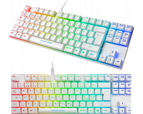 Deltaco Žemo profilio mechaninė RGB klaviatūra DELTACO GAMING UK išdėstymas, raudoni jungikliai, balta/RGB / GAM-111-W-UK