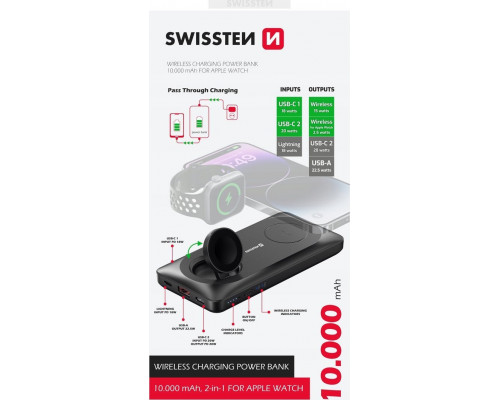 Swissten Power Bank 10000 Mah 2In1 for Apple Watch And Magsafe