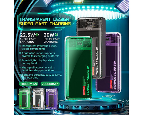 Wekome WEKOME WP-351 Vanguard Series - Power bank 20000 mAh PD 20W + QC 22.5W (Green / Przezroczysty)