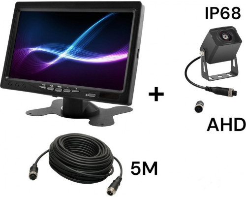 Nvox Monitor car lcd 7 cali 12/24v kabel 5m oraz kamera reversing 4pin zestaw ahd