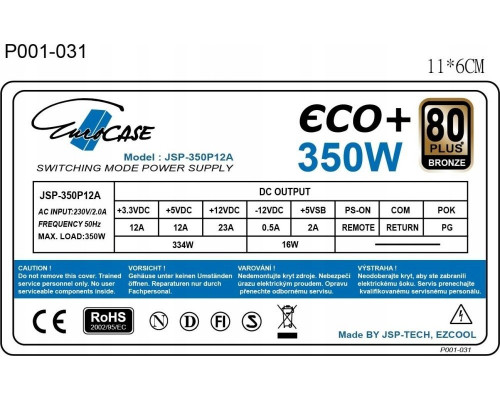 Eurocase Zdroj 350W Eco+, 120Mm, 80+ Bronze, Atx (Eco350)