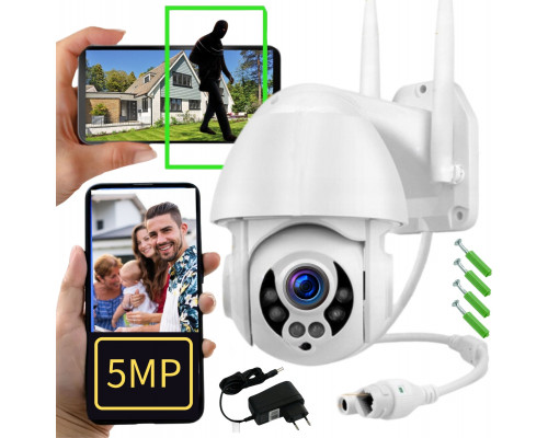 ZEWNĘTRZNA KAMERA OBROTOWA WIFI IP BEZPRZEWODOWA 5Mpx ZOOM X4 QHD SD AUDIO [GUARD-LIGHT]