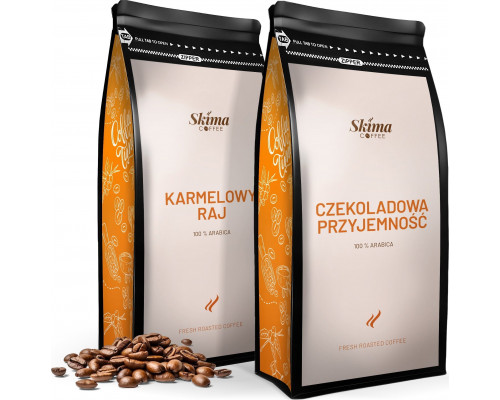 SkimaCoffee Zestaw 1kgX2 KARMELOWY RAJ/CZEKOLADOWA PRZYJEMNOŚĆ Świeżo Palona do ekspresu