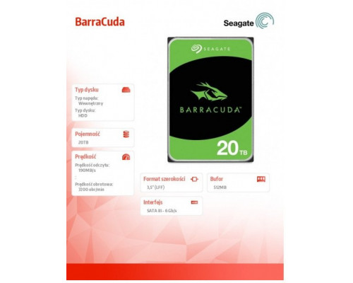 Seagate Barracuda 7200.10 - Festplatte - 20 TB - intern - 3.5" (8.9 cm) - SATA 6Gb/s - 7200 rpm - Puffer: 512 MB