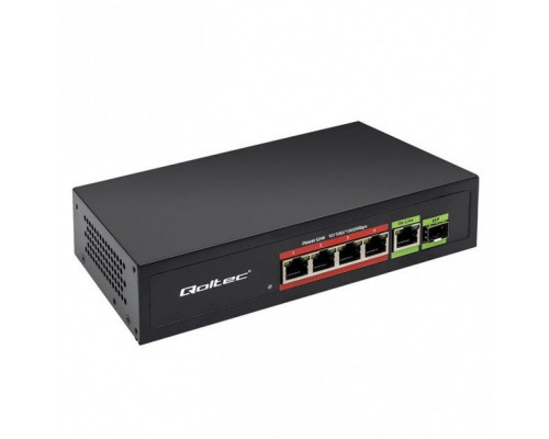 Switch  Qoltec   FAST Ethernet 4x RJ45 PoE 1x RJ45 Uplink 1x SFP | 65W | 1000 Mb/s