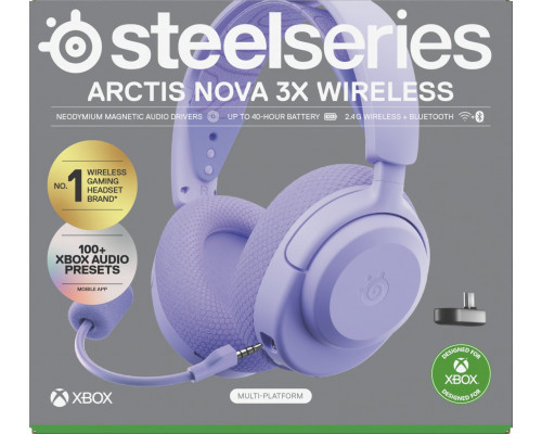 Steelseries Arctis Nova 3X Zestaw słuchawkowy Bezprzewodowy Opaska na głowę Muzyka/dzień powszedni Bluetooth Lawenda