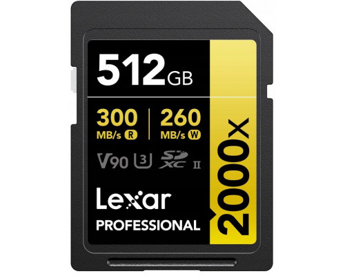 SD  Lexar Professional 2000x SDXC 512 GB Class 10 UHS-II/U3 V90 (LSD2000512G-RNNNG)