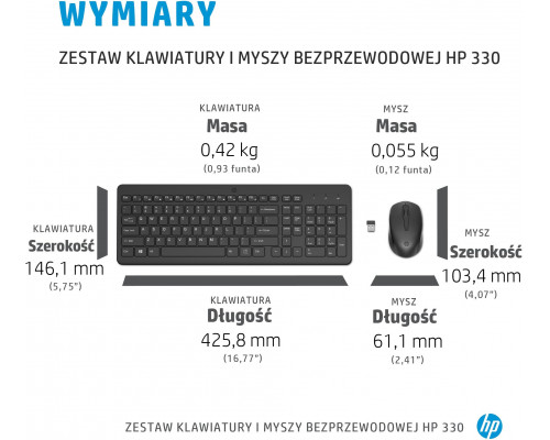 HP HP 330, Zestaw klawiatur z mysz� optyczn� bezprzewodow�, AA, SK, ergonomiczna, nano odbiornik USB rodzaj 2.4 [GHz], bezprzewodo
