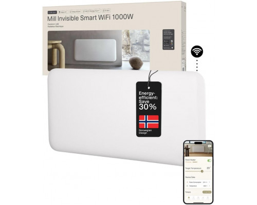 Mill Invisible Smart WiFi Heater | PA1000WIFI4 | Panel Heater | 1000 W | Suitable for rooms up to 12-16 m² | White | IPX4