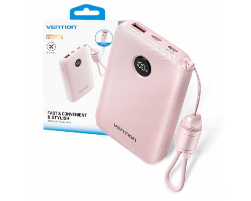 Vention 10000mAh 2 x USB-C 1x USB-A ar displeju 22.5W różowy