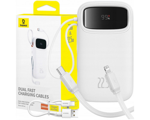 Baseus Qpow2 20000mAh 22,5W z podwójnym kablem z cyfrowym wyświetlaczem + cable Simple USB-C 3A 0,3m
