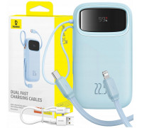 Baseus Qpow2 20000mAh 22,5W with dual cable with digital display + cable Simple USB-C 3A 0,3m (white) - blue