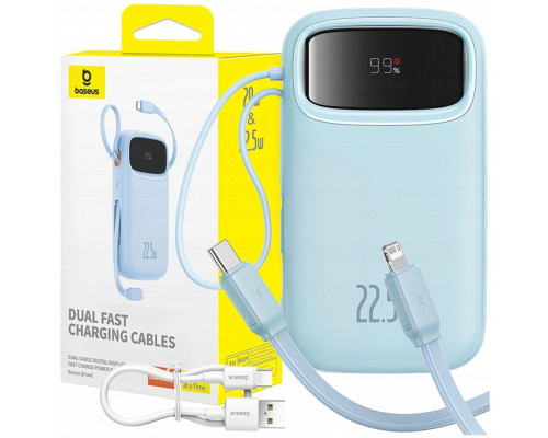 Baseus Qpow2 20000mAh 22,5W with dual cable with digital display + cable Simple USB-C 3A 0,3m (white) - blue