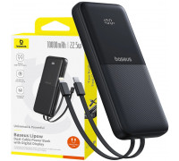 Baseus Lipow 10000mAh 22.5W with built-in dual cable with display (z dodatkowym blackm kablem Baseus Simple USB-A - USB-C 3A 0,2m) - black