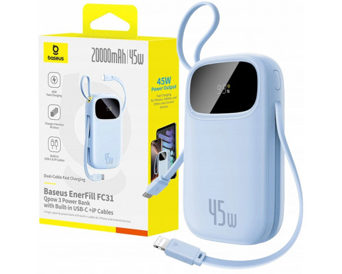Baseus EnerFill FC31 20000mAh 45W ar displeju z kablami USB-C i Lightning - Blue