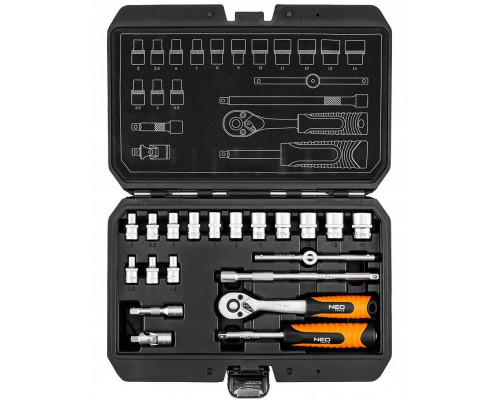 Neo Zestaw kluczy nasadowych 1/4", 20 szt., satynowy