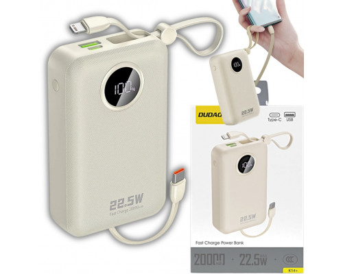 Dudao Dudao K14+ 20000mAh 22.5W USB-C / USB-A / wbudowane kable Lightning i USB-C - White