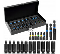 Hedootools HOGERT ZESTAW NASADEK I BITÓW UDAROWYCH 21el.  4 - 13mm