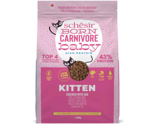 Schesir Born Carnivore, karma sucha, dla kociąt, chicken z jajkiem, 1,25 g, worek