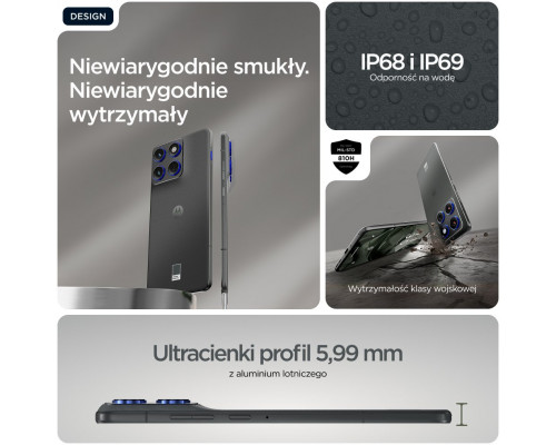 Motorola Edge 70 - Business Edition - 5G Smartphone - Dual-SIM - RAM 8 GB / Pamięć wewnętrzna 256 GB - pOLED-Display - 6.67" - 2712 x 1220 Pixel (120 Hz) - 3x Aparaty tylne 50 MP, 50 MP - front camera 50 MP - Pantone Gadget gray