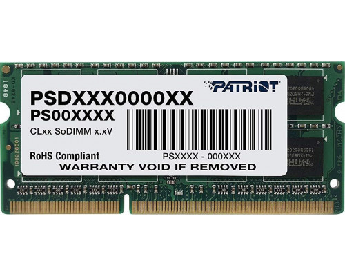 Patriot Signature, SODIMM, DDR3, 4 GB, 1333 MHz, CL9 (PSD34G13332S)