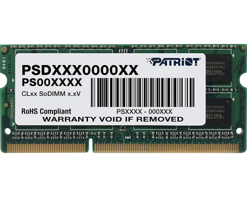 Patriot Signature, SODIMM, DDR3, 8 GB, 1600 MHz, CL11 (PSD38G16002S)