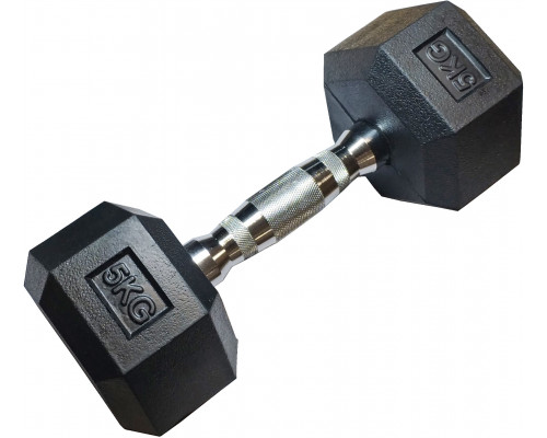 Kubisport Hantla Jednoręczna Sześciokątna Gumowana Ciężarek Solidny 5 kg (Kub_05-CB5HEX)