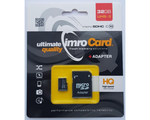 SD  Imro MicroSDHC 32 GB Class 10 UHS-I/U3  (MicroSD10/32G UHS-3 ADP)