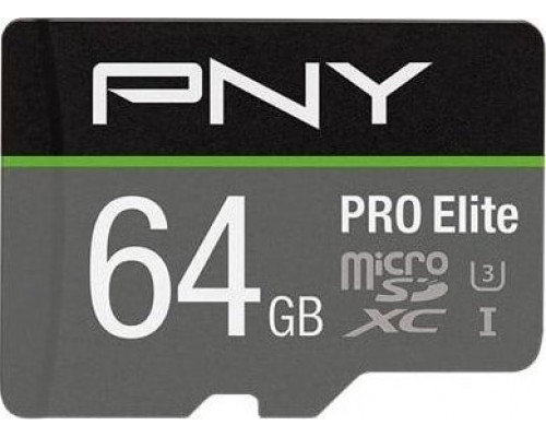SD  PNY PRO Elite MicroSDXC 64 GB Class 10 UHS-I/U3 A1 V30 (P-SDU64GV31100PRO-GE)