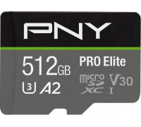SD  PNY PRO Elite MicroSDXC 512 GB Class 10 UHS-I/U3 A2 V30 (P-SDUX512U3100PRO-GE)