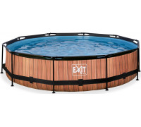 Exit Exit Toys Wood Pool, Frame Pool O 360x76cm, swimming pool (brown, with filter pump)