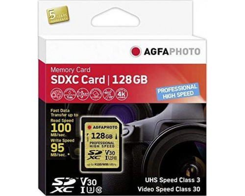 SD  AgfaPhoto SDXC 128 GB Class 10 UHS-I/U3 V30 (10607)