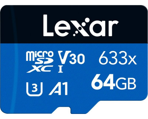 SD  Lexar 633x MicroSDXC 64 GB Class 10 UHS-I/U3 A1 V30 (LMS0633064G-BNNNG)