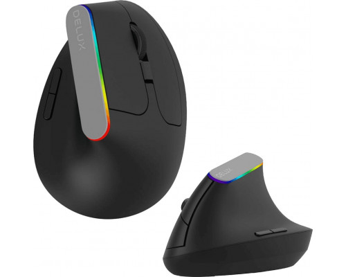 Delux Bezprzewodowa mysz pionowa Delux M618C 2.4G 1600DPI RGB (Czarna)